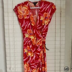 Floral Wrap Dress in Red and Orange
